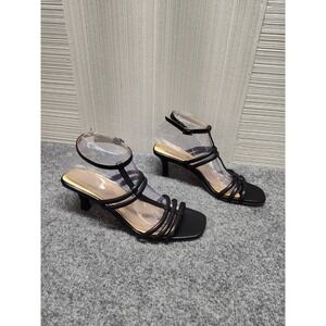 Naturalizer Women Strappy Shoe 9.5M Black Kitten Heel Square Toe Evening Party